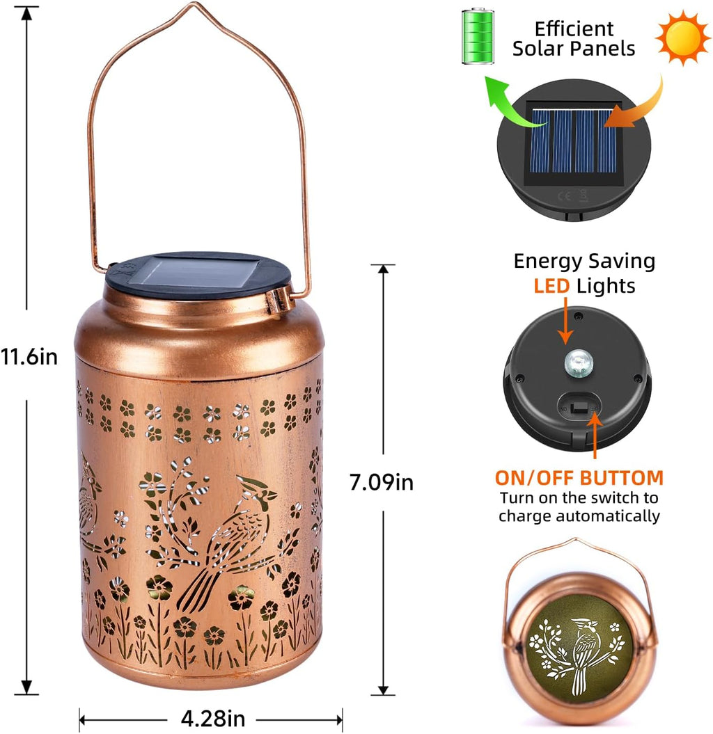 2Pack Cardinal Solar Lanterns Outdoor Waterproof Garden Decor Gifts for Women Mom Grandma Hanging Solar Lights Metal Decorative Lantern for Yard, Patio, Lawn, Pathway, Landscape