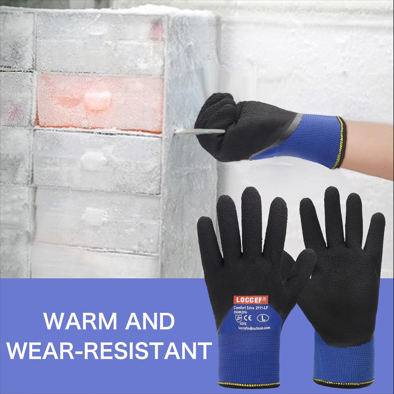 LOCCEF 2 Pairs Winter Work Gloves, Thermal Freezer Gloves