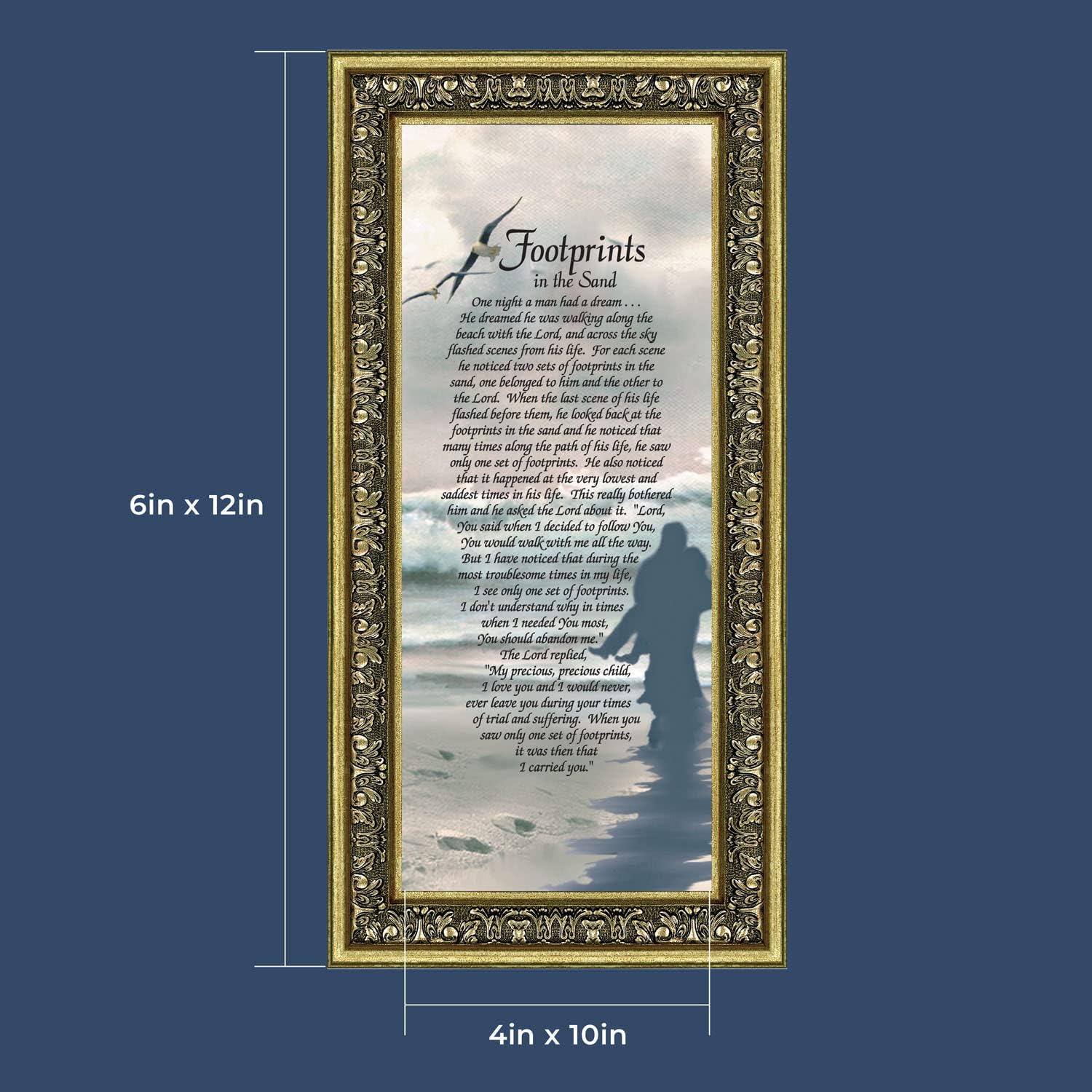 Footprints in the Sand Inspirational Wall Art, Beach Decor, Christian Gifts for Women and Men, Christian Wall Decor, Get Well Soon, Encouraging Scripture Wall Art, Framed Sympathy Gift 7703G