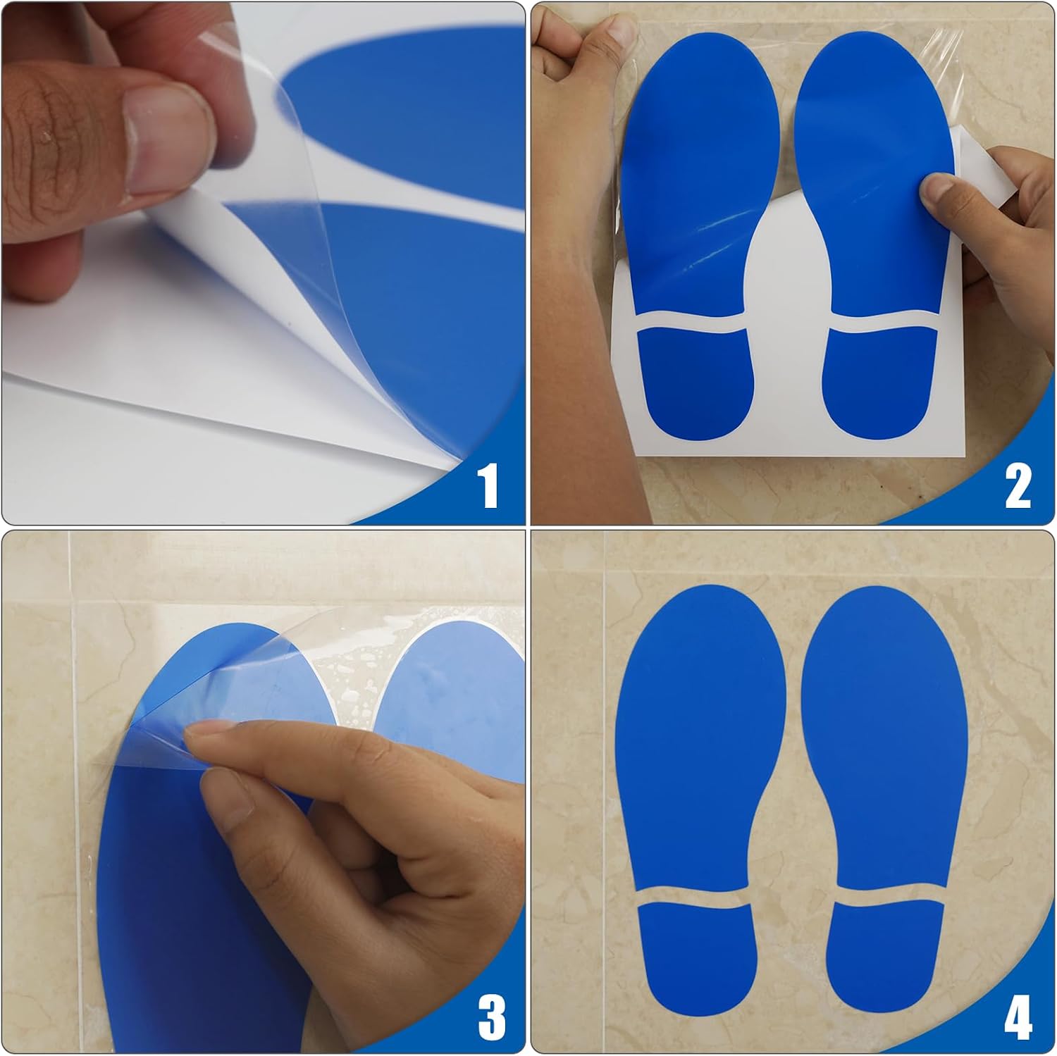 20 Pairs Blue Footprint Stickers 3×7 in Classroom Floor Line Up