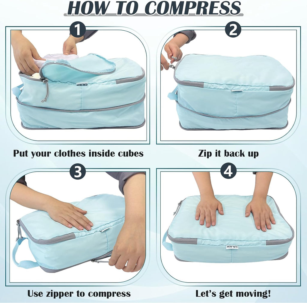 Compression Packing Cubes for Travel Suitcase Organizer Bags, Blue, XL