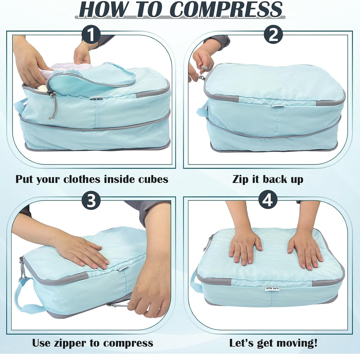 Compression Packing Cubes for Travel Suitcase Organizer Bags, Blue, XL