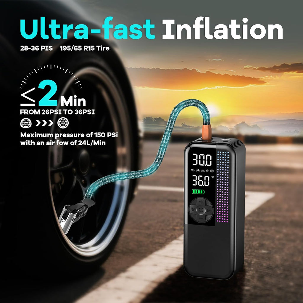 WEOLULI Tire Inflator Portable Air Compressor, 150 PSI Cordless Air Pump