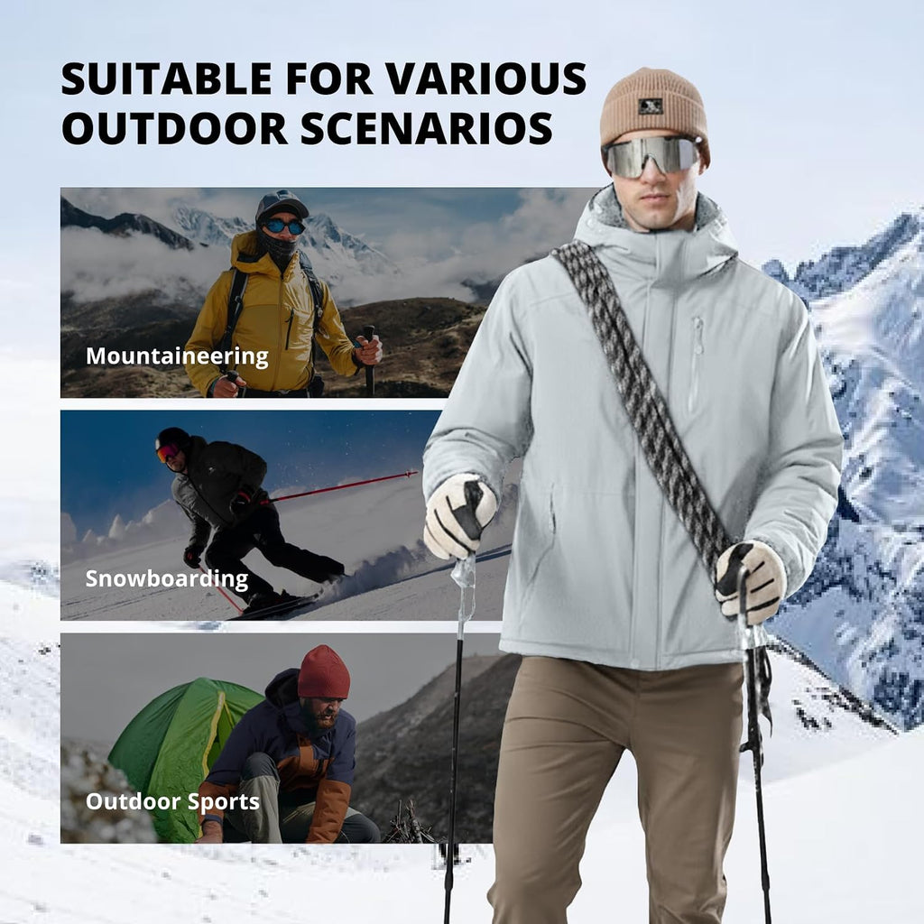 CAMELSPORTS Mens Winter Jacket Waterproof Warm Snow Ski Jackets Faux Fur Fleece Rain Coats with Removable Hood