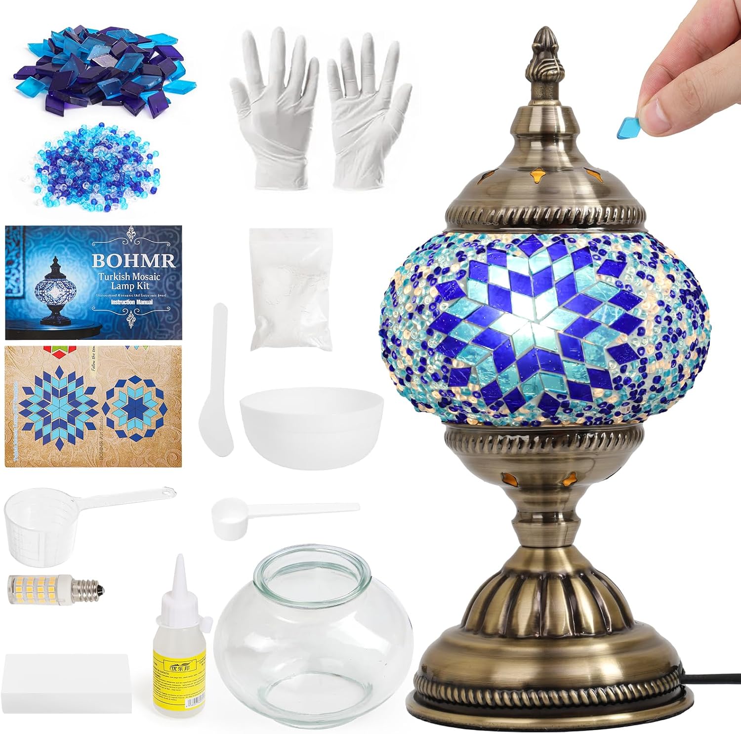 DIY Turkish Mosaic Lamp Kit for Adults & Teens, 5.2" Shade, Blue