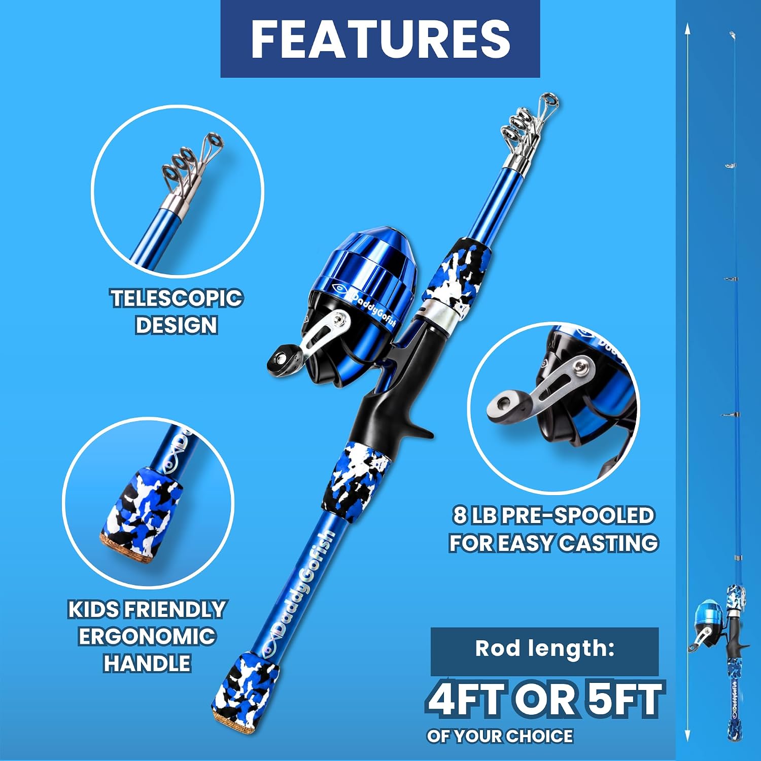 Kids Fishing Pole for Boys, Girls & Youth Age, Toddler Fishing Pole Set Kit