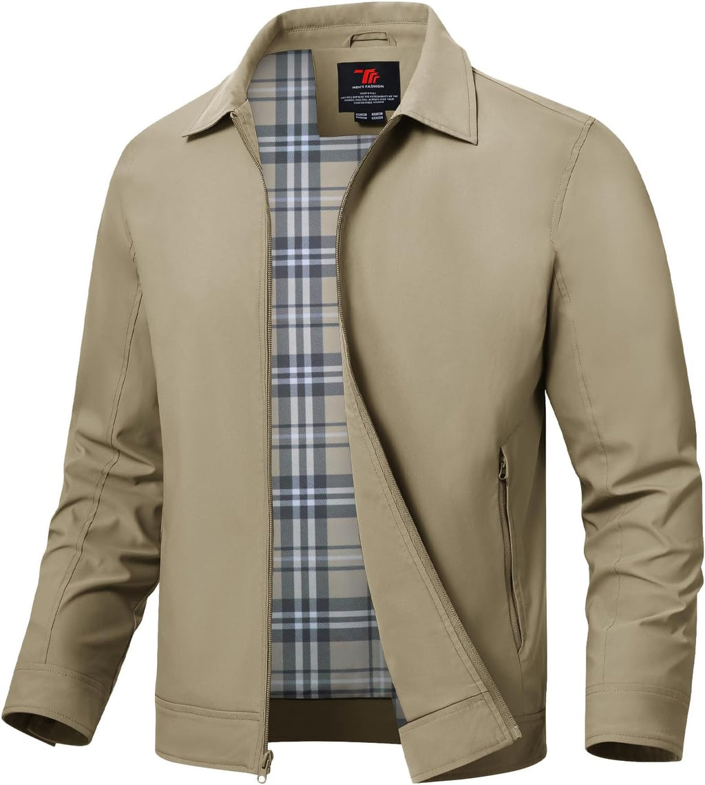 TBMPOY Mens Lightweight Jackets Light Windbreaker Full Zip Casual Work Jacket Golf Business Fall Track Coat with Pockets