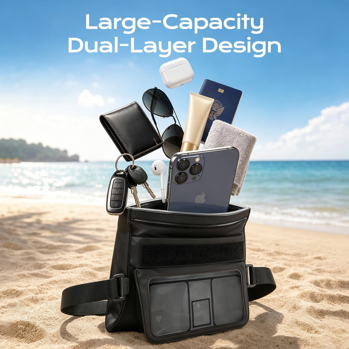 2 Pack Waterproof Fanny Pack, IPX8 Double Space Dry Bag Phone Pouch