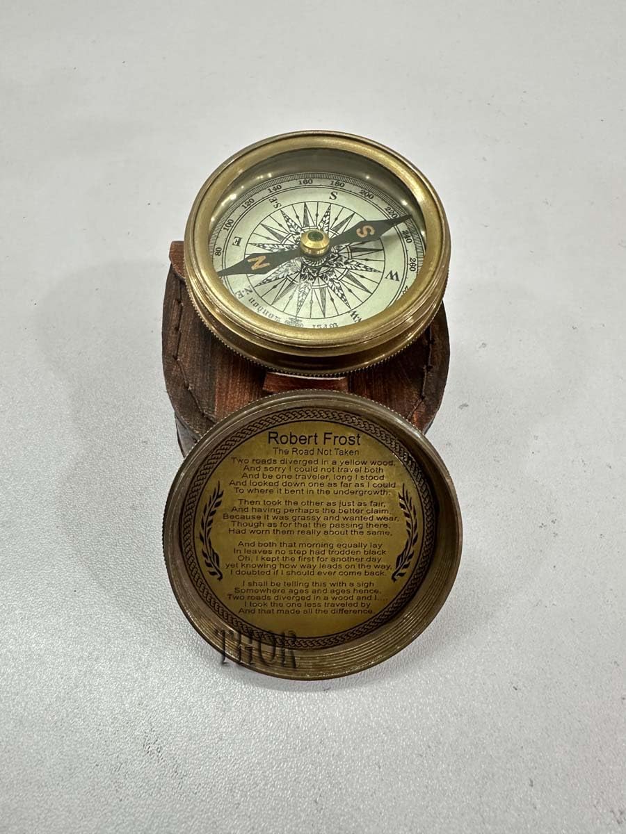 Antique Brass Pocket Compass with Leather Case Gifts | Engraved Compasses for Graduation, Him, Her, Husband, Dad, Son/Friends Compass for Camping, Hiking, Touring