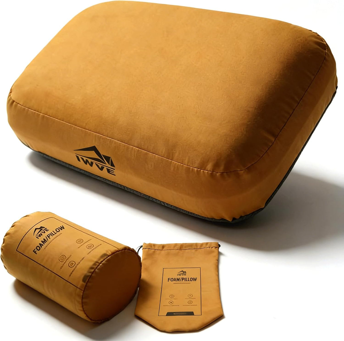 Thick Camping Memory Foam Pillow, Compressible & Ultralight Travel Pillow for Backpacking - Ergonomic Neck & Lumbar Support for Side Sleepers, Compact for Hiking, Car, Airplane