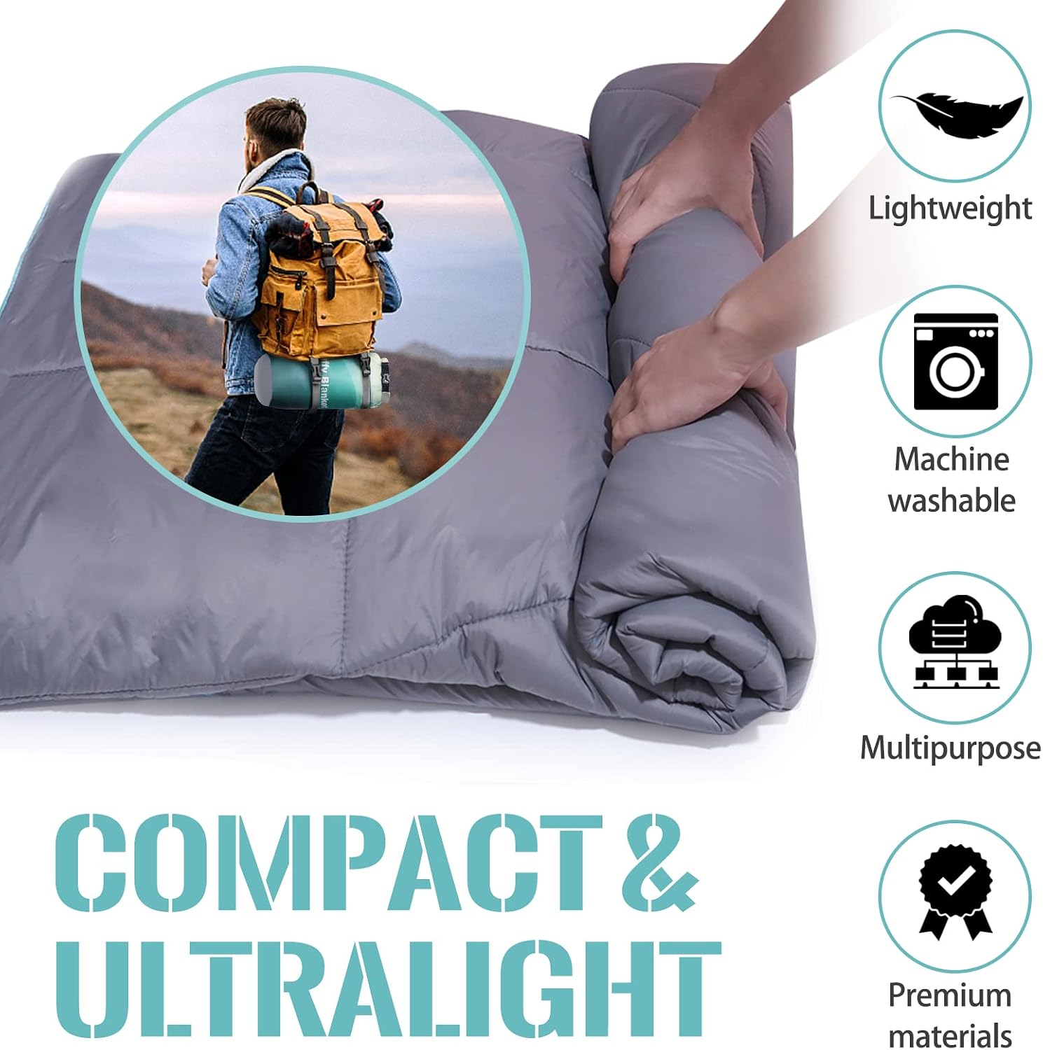 Outdoor Puffy Camping Blanket, Large Outdoor Blanket Waterproof, 55*79''