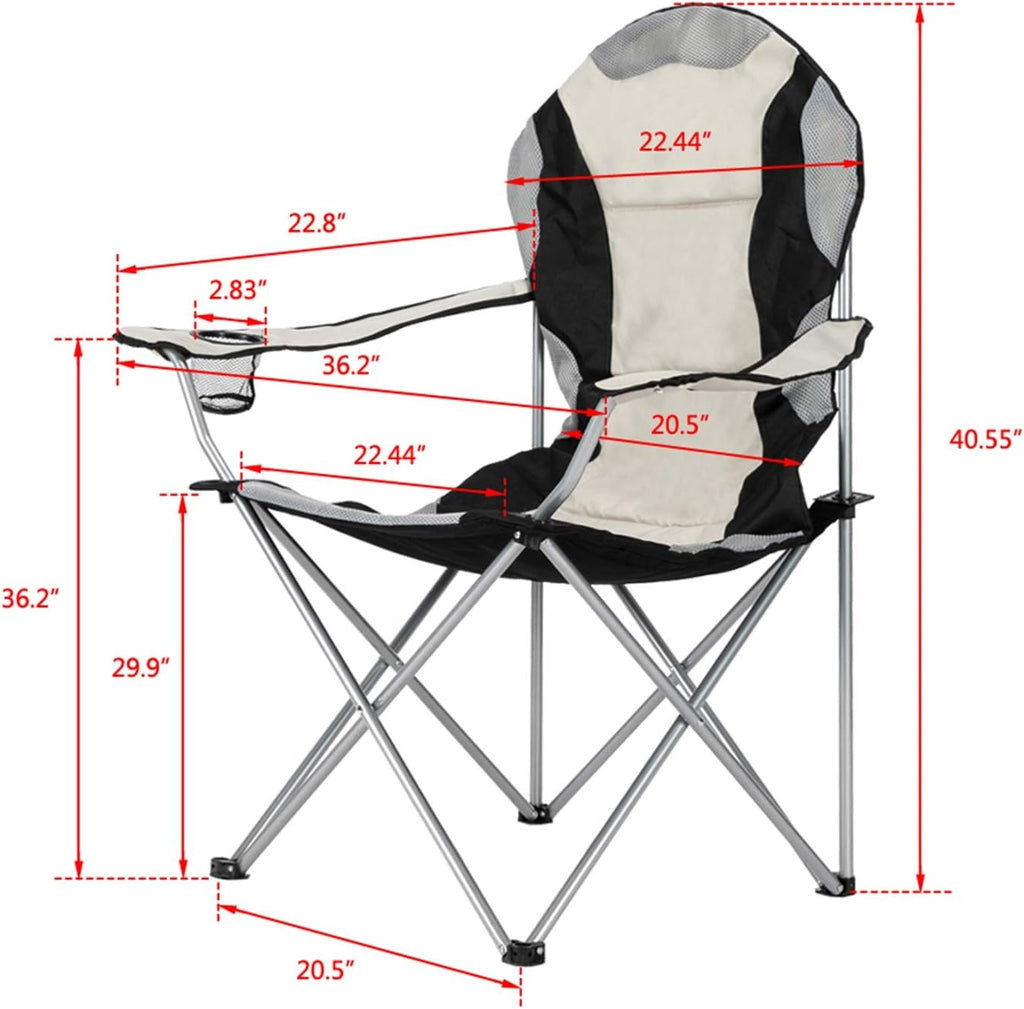 Camping Folding Chair,Portable Folding Chair with Arm Rest Cup Holder and Carrying and Storage Bag for Outdoor, Camp, Indoor, Patio, Supports 330lbs (Grey Black, Modern)