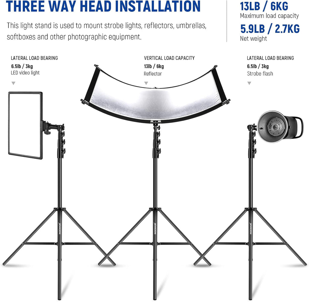 NEEWER 13ft/400cm Air Cushioned Light Stand, Heavy Duty Metal Photography Tripod Stand with 1/4” to 3/8” Reversible Screw Adapter and 3 Way Mounting Interface, Load Capacity: 6.5lb/3kg, ST-400AC