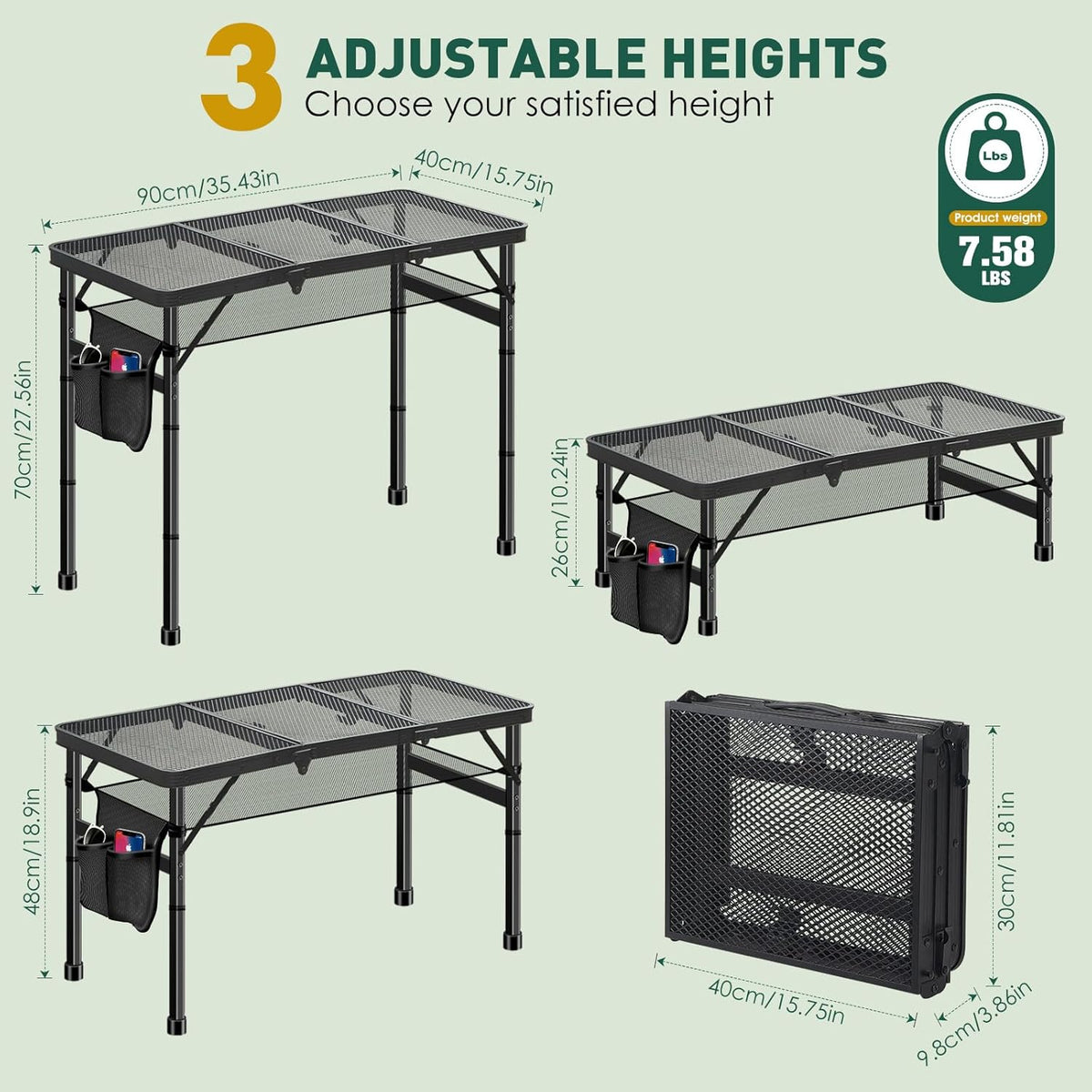 DeeprBetter Folding Camping Table, 3ft Camping Table Aluminum Folding Table
