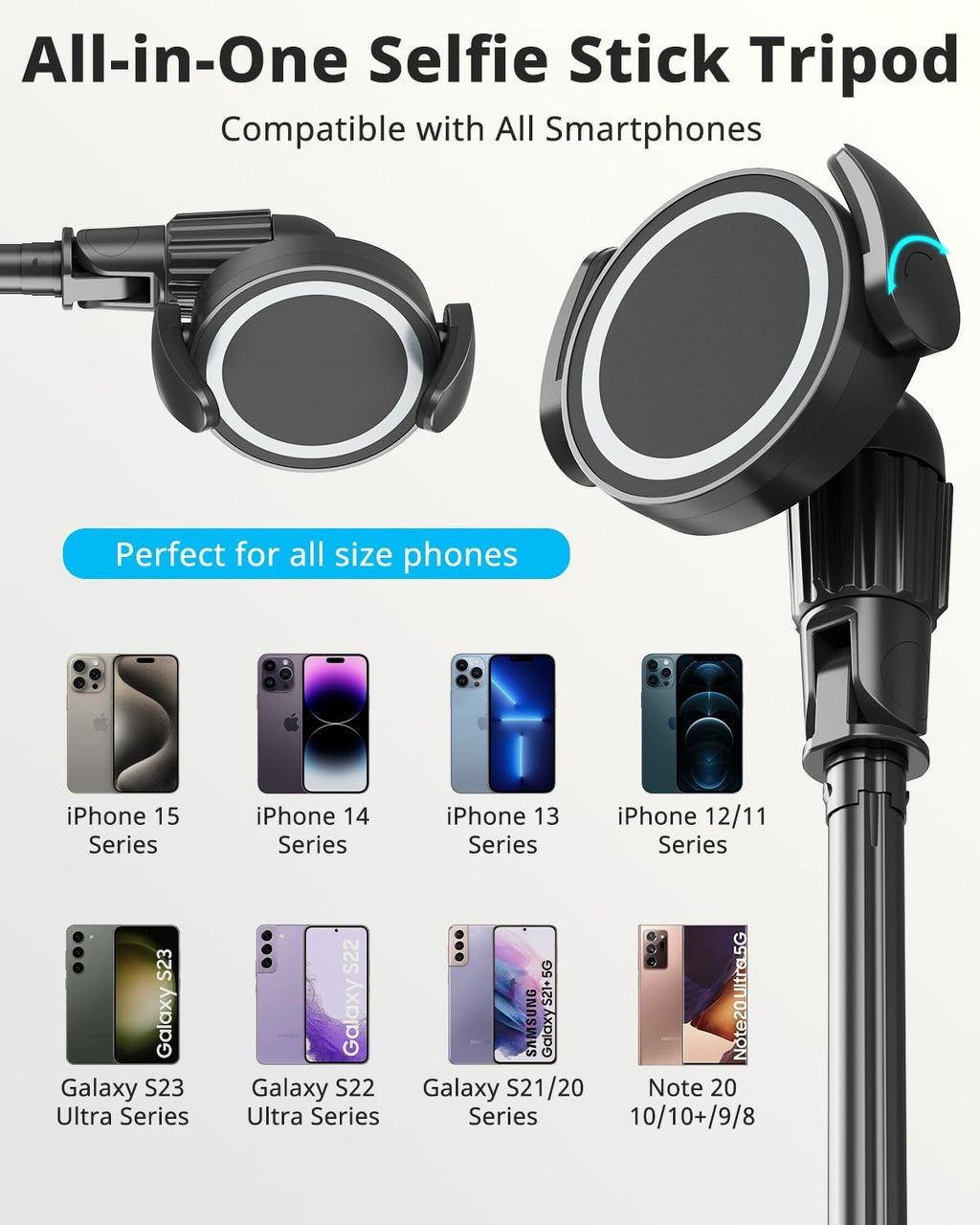 UBeesize 72'' Magnetic Tripod for iPhone with Remote, Extendable Cell Phone Tripod Stand, Compatible with MagSafe, Selfie Stick Tripod for iPhone 15 14 13 12 11 Series and Android Phones