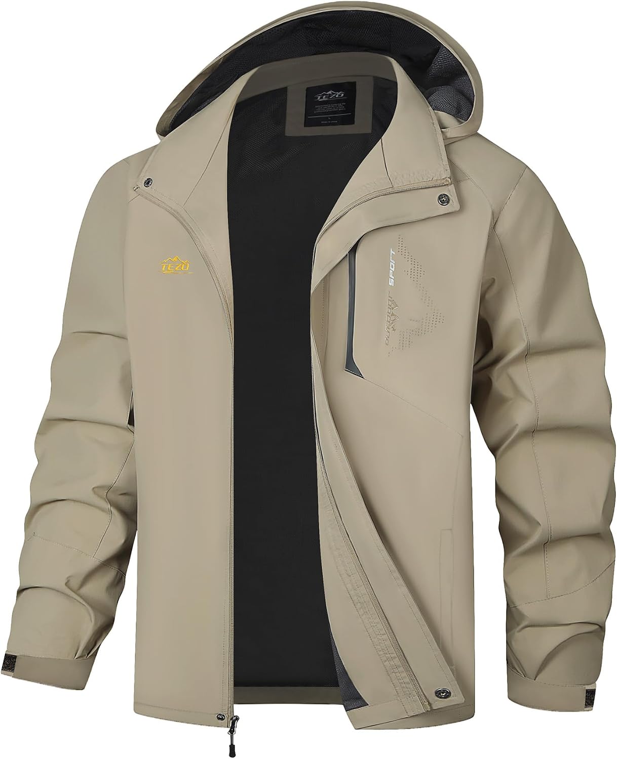 TEZO Mens Rain Jacket Waterproof with Hooded Hiking Coat Lightweight Windbreaker