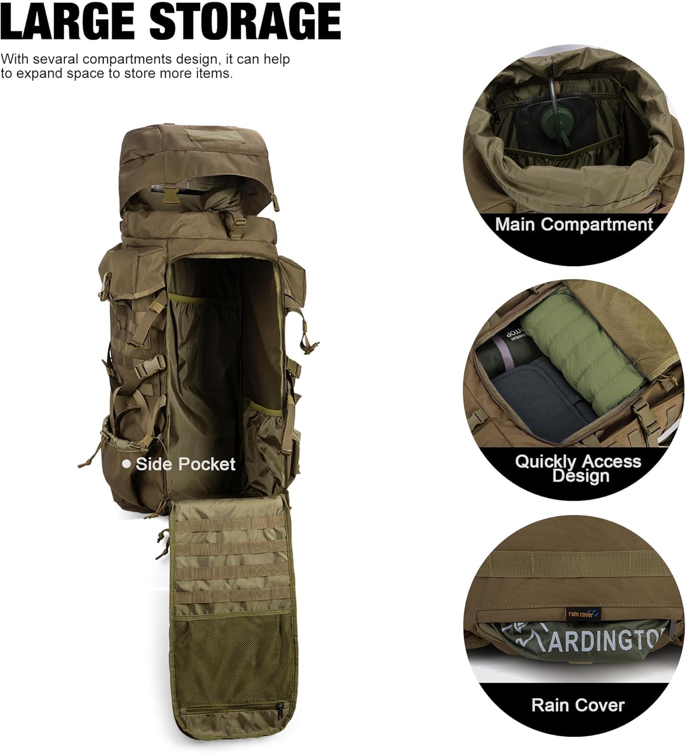 Mardingtop 70L Internal Frame Backpack for Hunting,Camping,Hiking Backpacking Backpack with Rain Cover