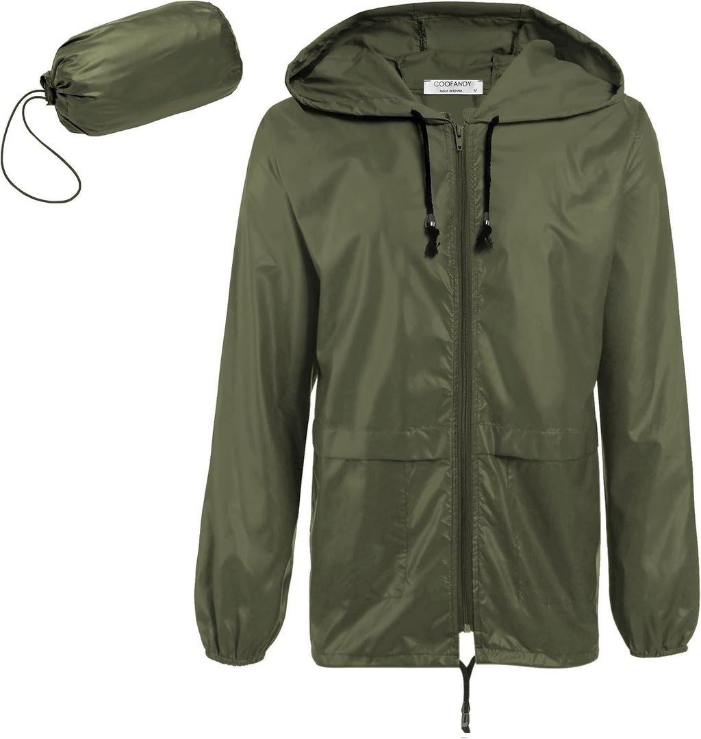 COOFANDY Mens Packable Rain Jacket Lightweight Waterproof Raincoat with Hood Outdoor Rain Gear Travel Hiking Cycling