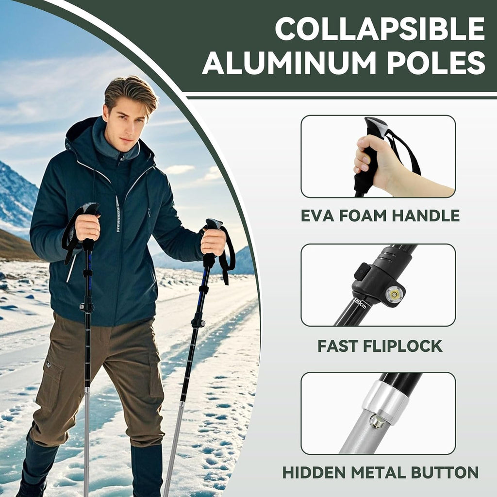 2 Pack Aluminum Trekking Poles, Tri-Fold Collapsible Walking Hiking Sticks | Adjustable, Quick-Lock, Lightweight, for Men Women Seniors Balance, Backpacking Camping Travel Gear by Underwood Aggregator