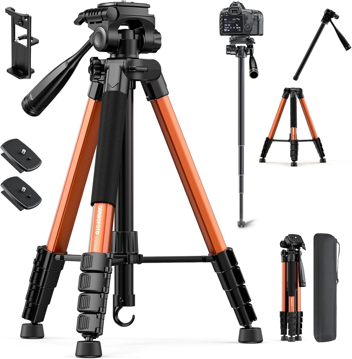 CAMBOFOTO 73" Camera Tripod and Monopod, Aluminum Tripod Stand/Black