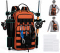 2 in 1 Compact Tactical Fishing Backpack with Tackle Boxes, Lightweight Waterproof Tackle Bag Fit 2 * 3600 Tackle Boxes, 2 Rod Holders Storage, Fishing Accessories Gift for Men Orange