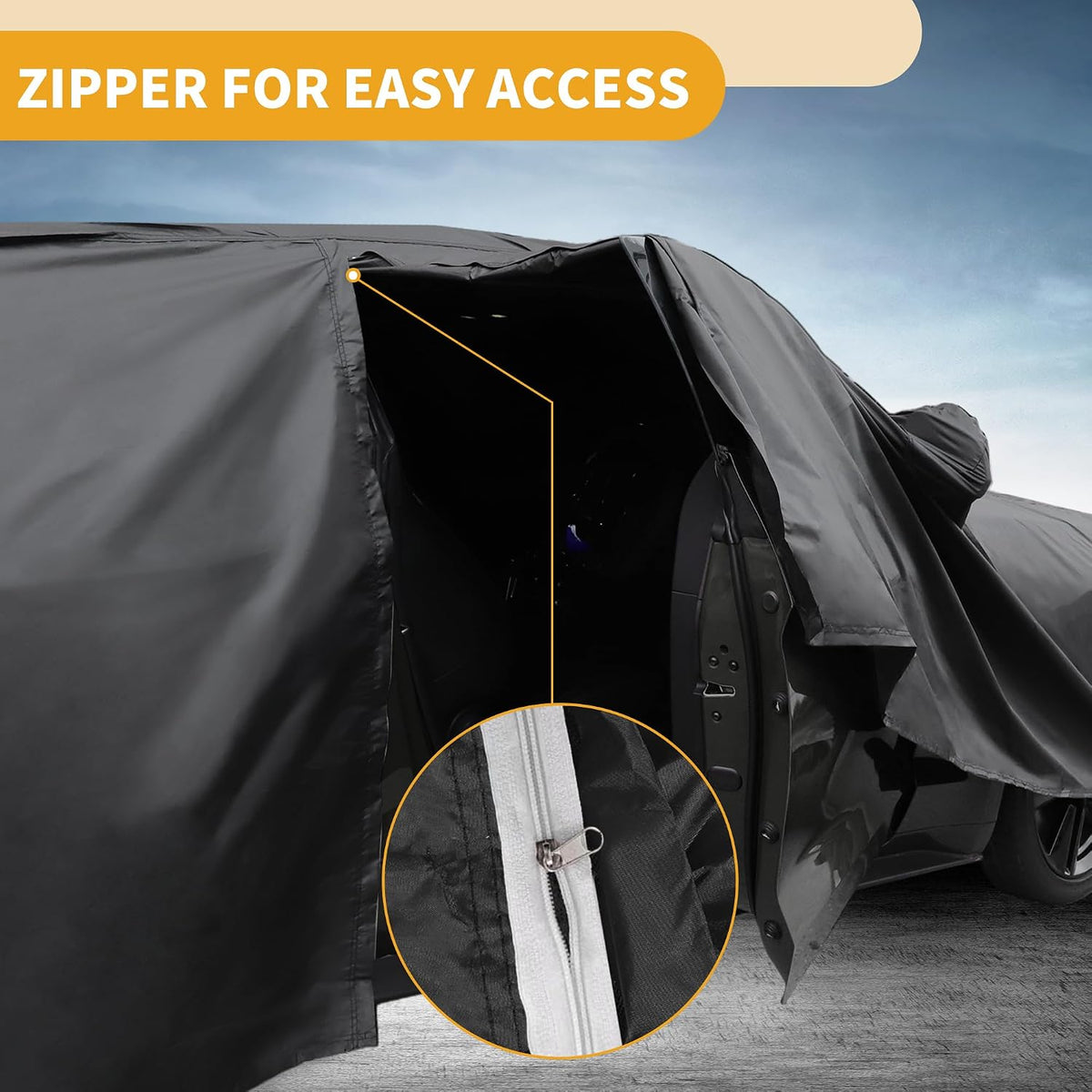 Waterproof All-Weather Universal Car Cover with Right Side Zipper, 210D-PU Black Blue Fits for Sedan 177" to 185" Length