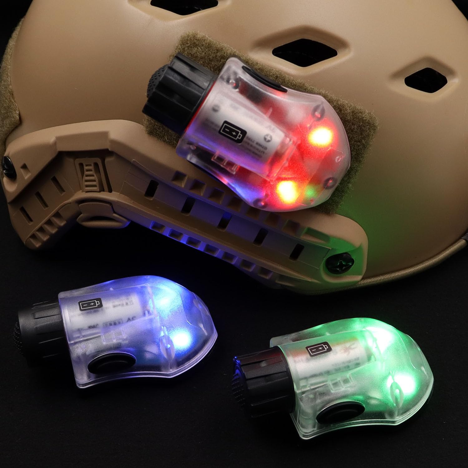 Tactical IR Strobe Helmet Light Military Identification Light with LED Visible Light Constant-on & Strobe Survival Signal Light (Black-Blue)