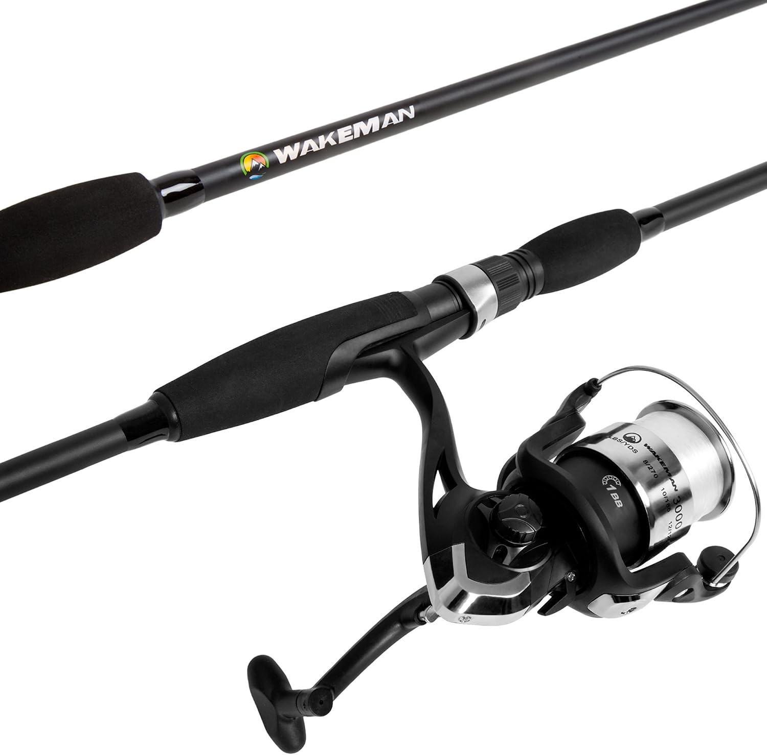 Fiberglass Fishing Pole - Strike Series 78-Inch Collapsible Rod and Spinning Reel Combo, EVA Handle, Pre-Spooled Reel, Fishing Gear for Catching Walleye, Bass, Trout, and More by Wakeman