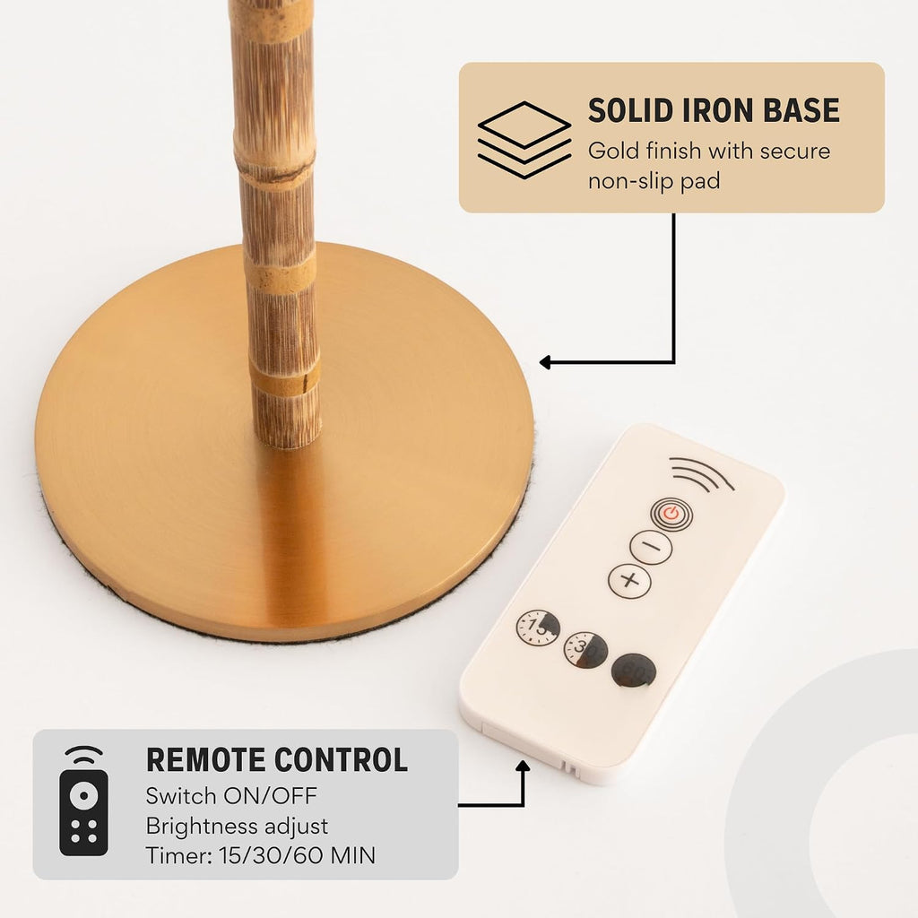 Bamboo Cordless LED Table Lamp – Rechargeable 24-Hour Battery, Dimmable Warm Light, Portable Wireless Lamp with Remote for Indoor/Outdoor Use, Home, Patio, Restaurant – (NATURAL RATTAN), 14.95" Tall
