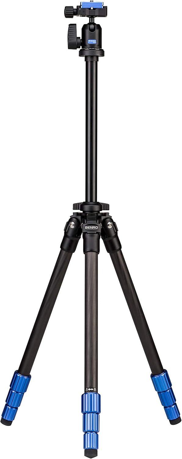 Benro Slim Tripod Kit with Ball Head, Carbon Fiber, 4 Sections, Twist Lock Legs, 57.6" Maximum Height, 8.78 lb. Load Capacity- Black (TSL08CN00)