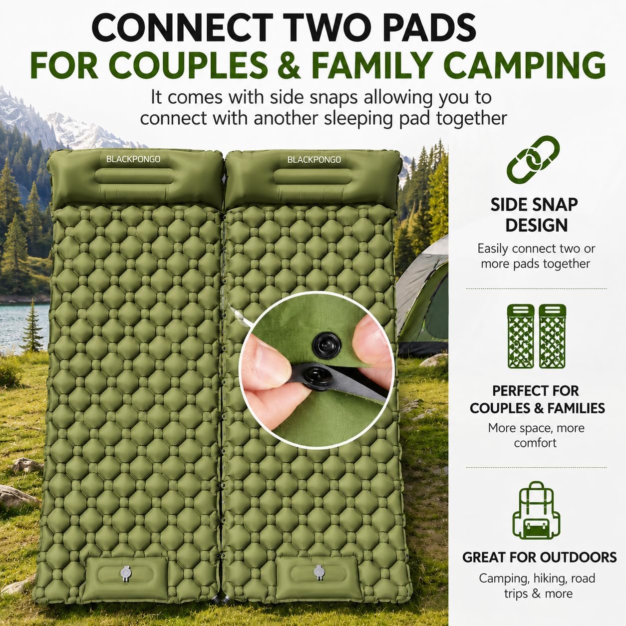 3-Inch Camping Sleeping Pad with Built-in Foot Pump