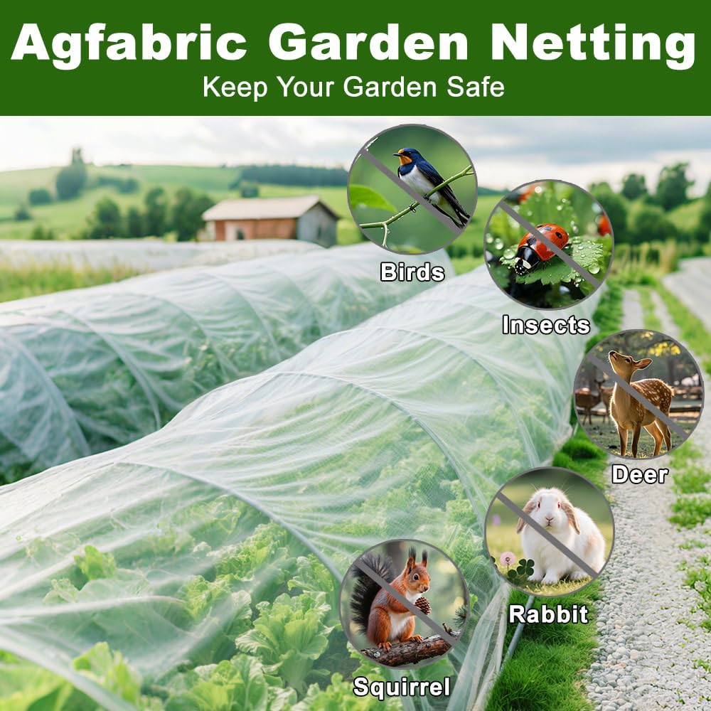 Agfabric Garden Netting 8.2'x9.8' Insect Pest Barrier Netting for Garden Protection,Plant Cover Row Cover Mesh Netting for Vegetables Fruit Trees and Plants,White
