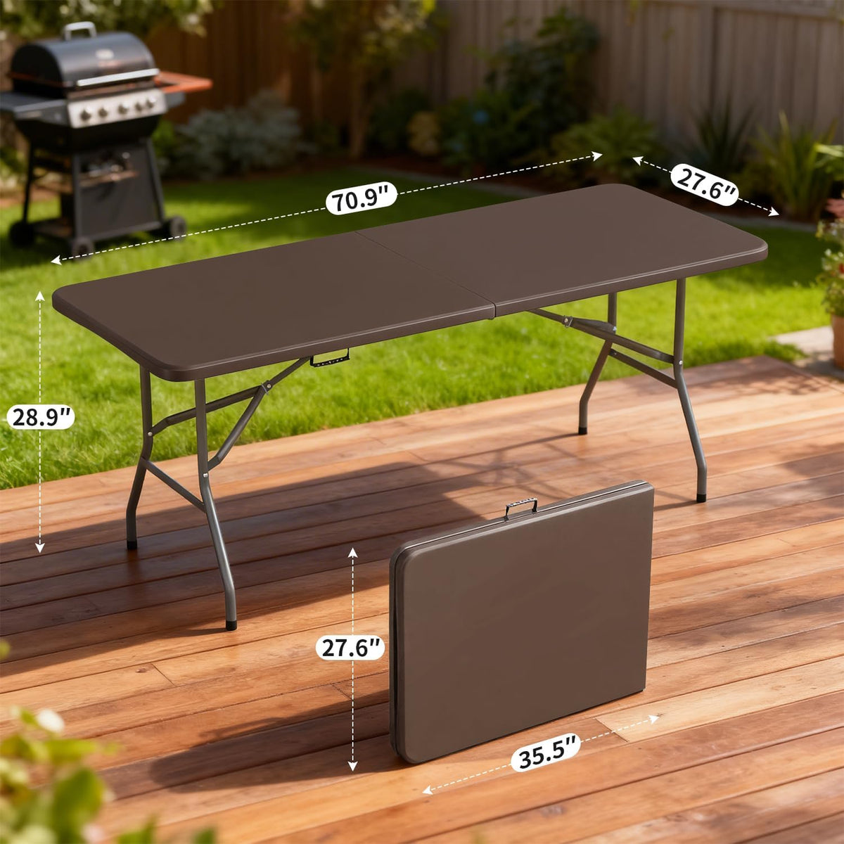 BestOffice | 6FT Folding Table | Brown | Portable Plastic Table