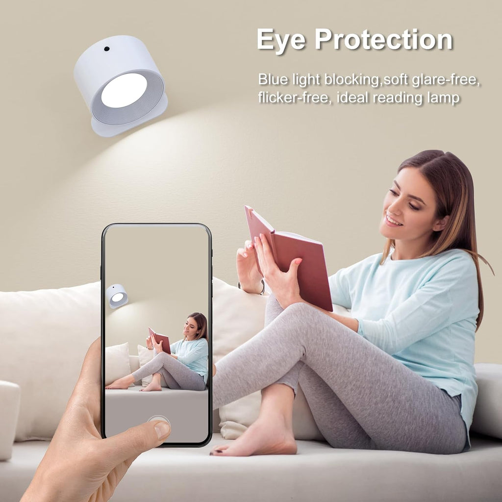 AKSDA 3Pack Battery Operated Wall Sconce, 3 Color Modes 3 Brightness Levels 360°Rotation Lighting Timer Touch & Remote Control, Wall Mounted Lamp LED Wall Lights for Bedroom Reading Bedside (White)