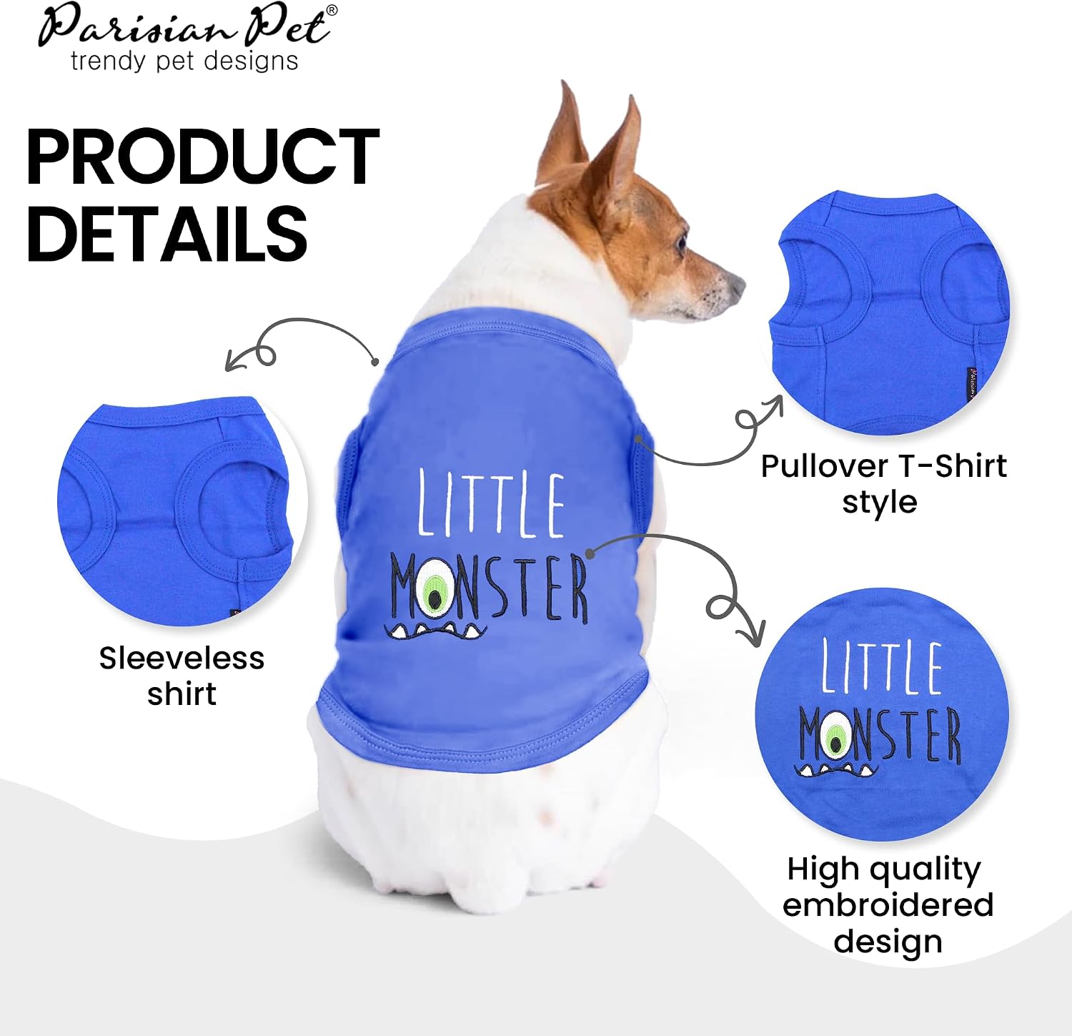 Parisian Pet Dog Shirt – 100% Cotton Shirts for Medium Dogs – Blue Sleeveless Puppy Clothes – Lightweight and Breathable Pet Apparel – Stylish and Funny Dog Clothes - Stretchy T Shirts for Dogs