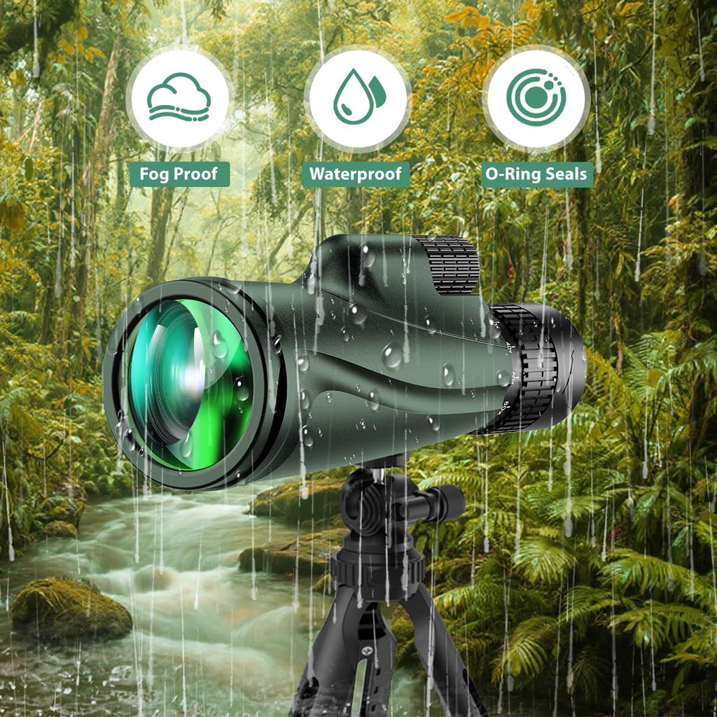 Monocular Telescope 80x100 Wide Field HD Monoculars for Adults with Tripod & Phone Adapter Perfect for Bird Watching Hiking & Outdoor Activities -Green