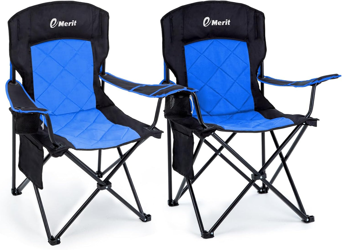 EMERIT 2-Pack Folding Camping Chair, Diamond-Quilted & Adjustable Armrest