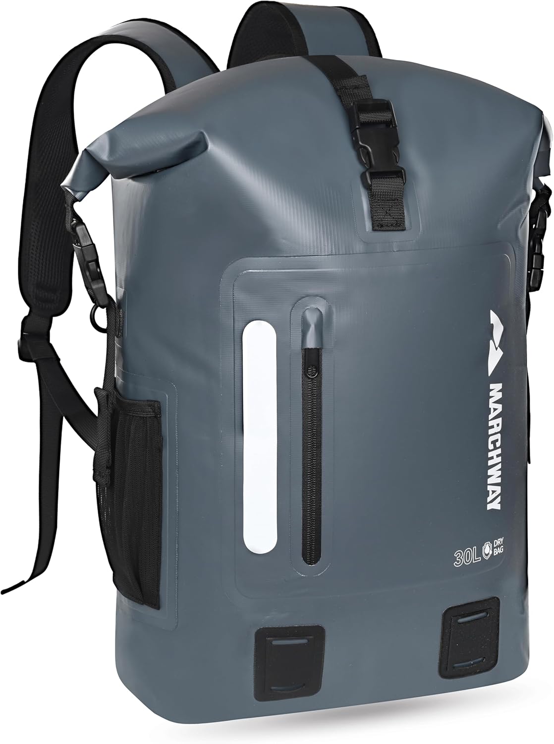MARCHWAY Roll Top Waterproof Backpack, Floating Dry Bag 20L/30L/45L with Ergonomic Rectangular Base, Cushioned Back, Hip Strap for Hiking Camping Kayaking Travel (Black, 20L)