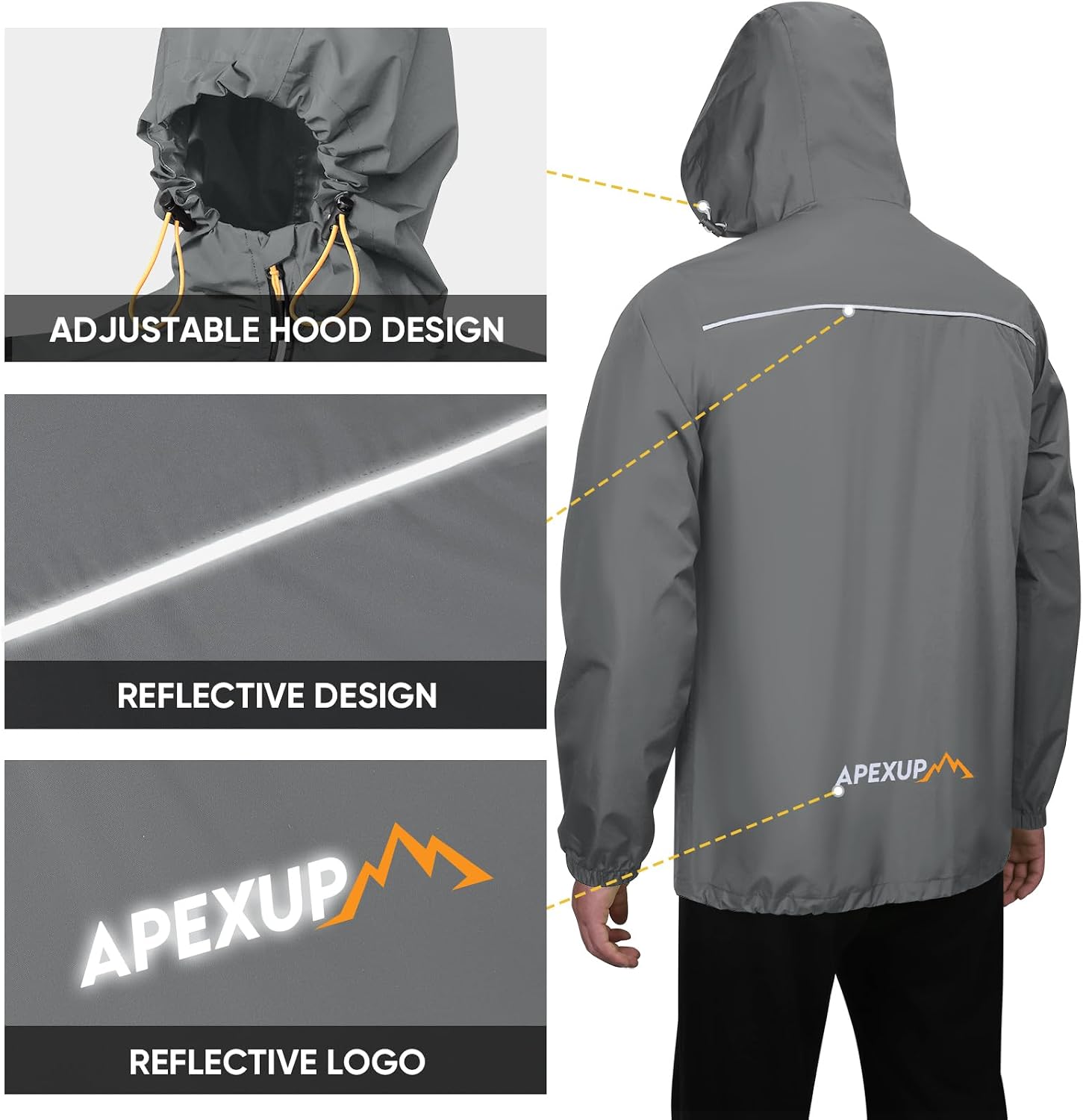 APEXUP Packable Rain Jacket Men Waterproof Lightweight Raincoat with Hood