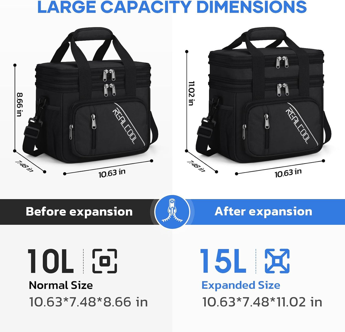 RealCool Insulated Lunch Bag, Portable Double Deck Lunch Box for Men Women
