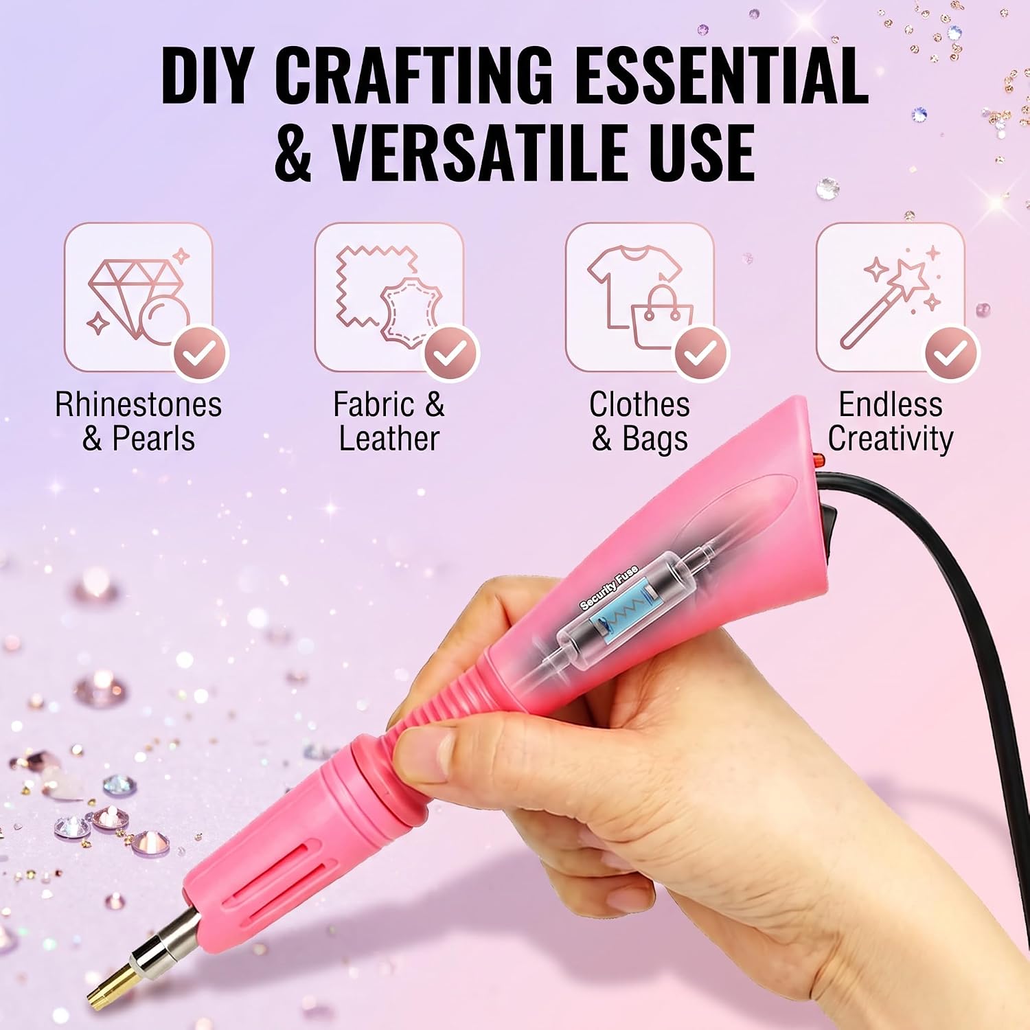 esseelove Hotfix Applicator, DIY Hot Fix Rhinestone Setter, Hot Fixed Wand Kit, 4536 Pcs, AB, Clear, 12 Colors, Gem Picker, Brush, Trays, Bag, Bedazzler Kit with Rhinestones