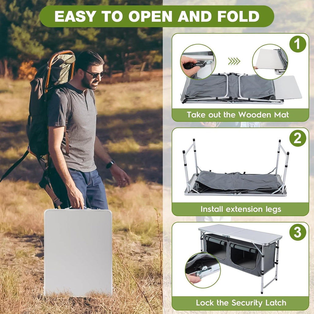 Outdoor Folding Camping Table with Storage Organizer(Grey)