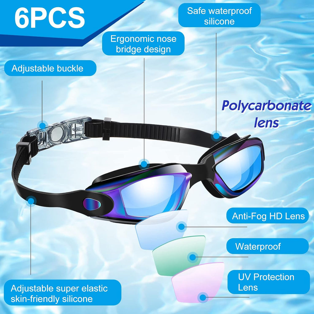 Flutesan 6 Pack Swim Goggles for Adults