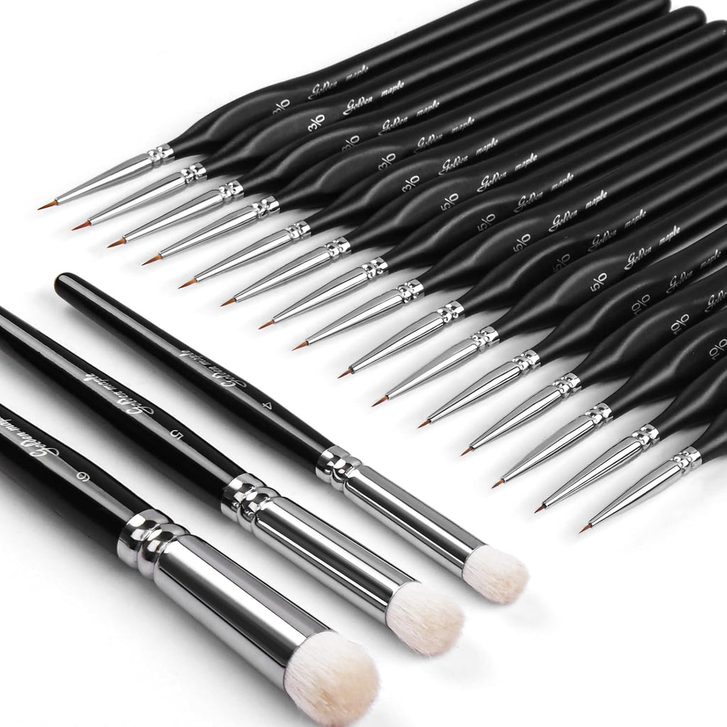Golden Maple Model Paint Brushes Dry Brush - 18PC Large Dry Brush Set with Miniature Detail Paint Brush Set 3/0 5/0 10/0 for Effortless Miniature Painting, Model
