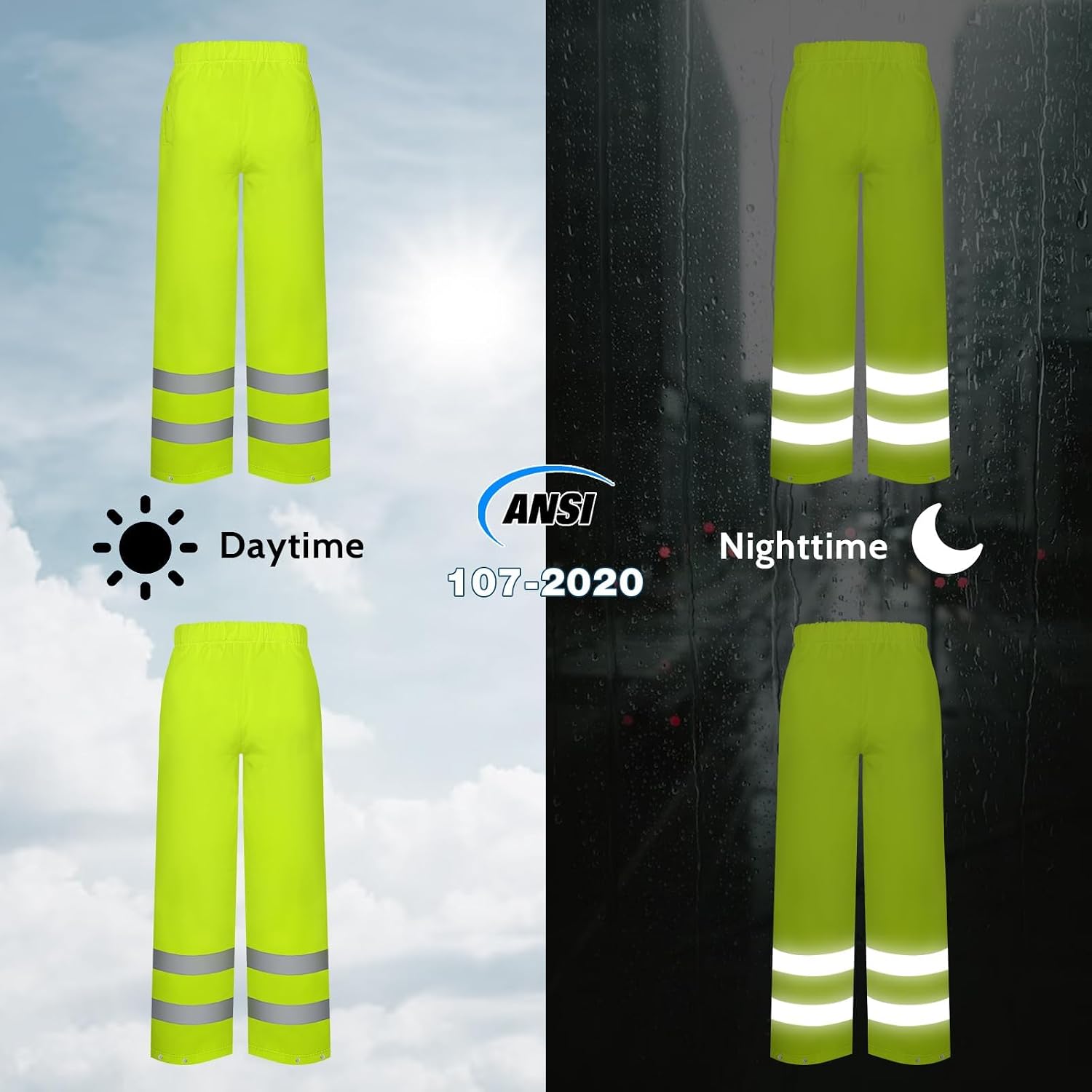 TCCFCCT High Visibility Rain Gear for Men Waterproof High Vis Rain Pants, Class 3 Hi Vis Rain Pants for Men with Hood, Lightweight Rain Suits for Mens Safety Work & Outdoors, 4XL-5XL Yellow P