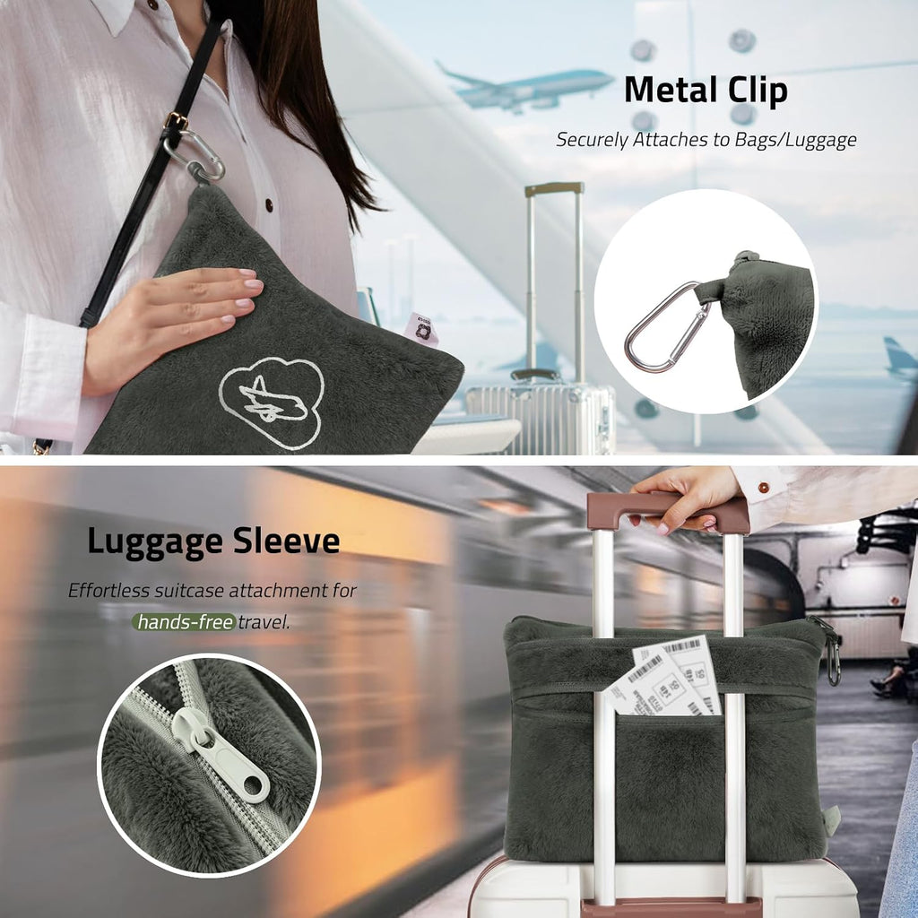 Travel Blanket, Airplane Blanket, Ultra-Soft, Warm & Lightweight, 65x40 in, Outdoor Blanket Essentials for Women, Men & Kids, Included Eye Mask, Luggage Sleeve & Backpack Clip Dark Grey