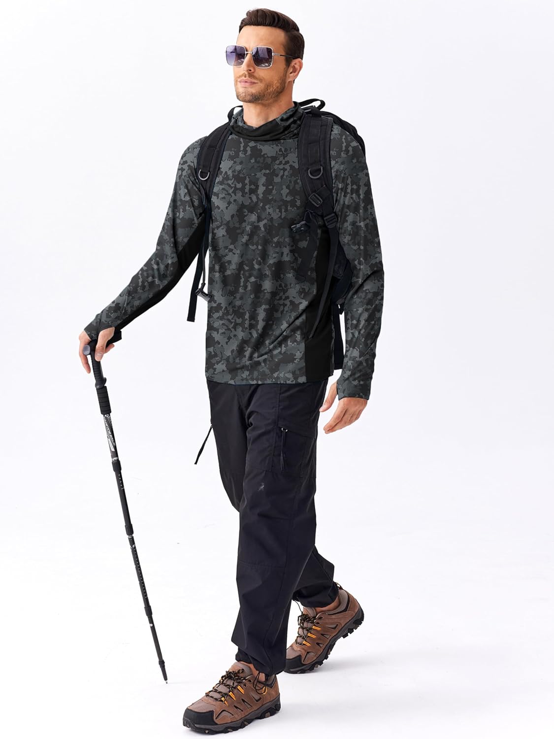 PINSPARK UPF 50+ Sun Hoodie Long Sleeve Fishing Shirts for Men with Mask