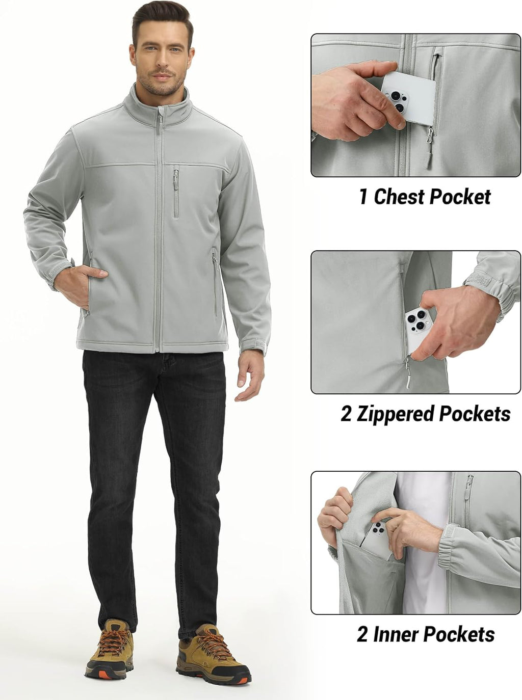 TACVASEN Mens Lightweight Softshell Jacket Fleece Waterproof Windbreaker