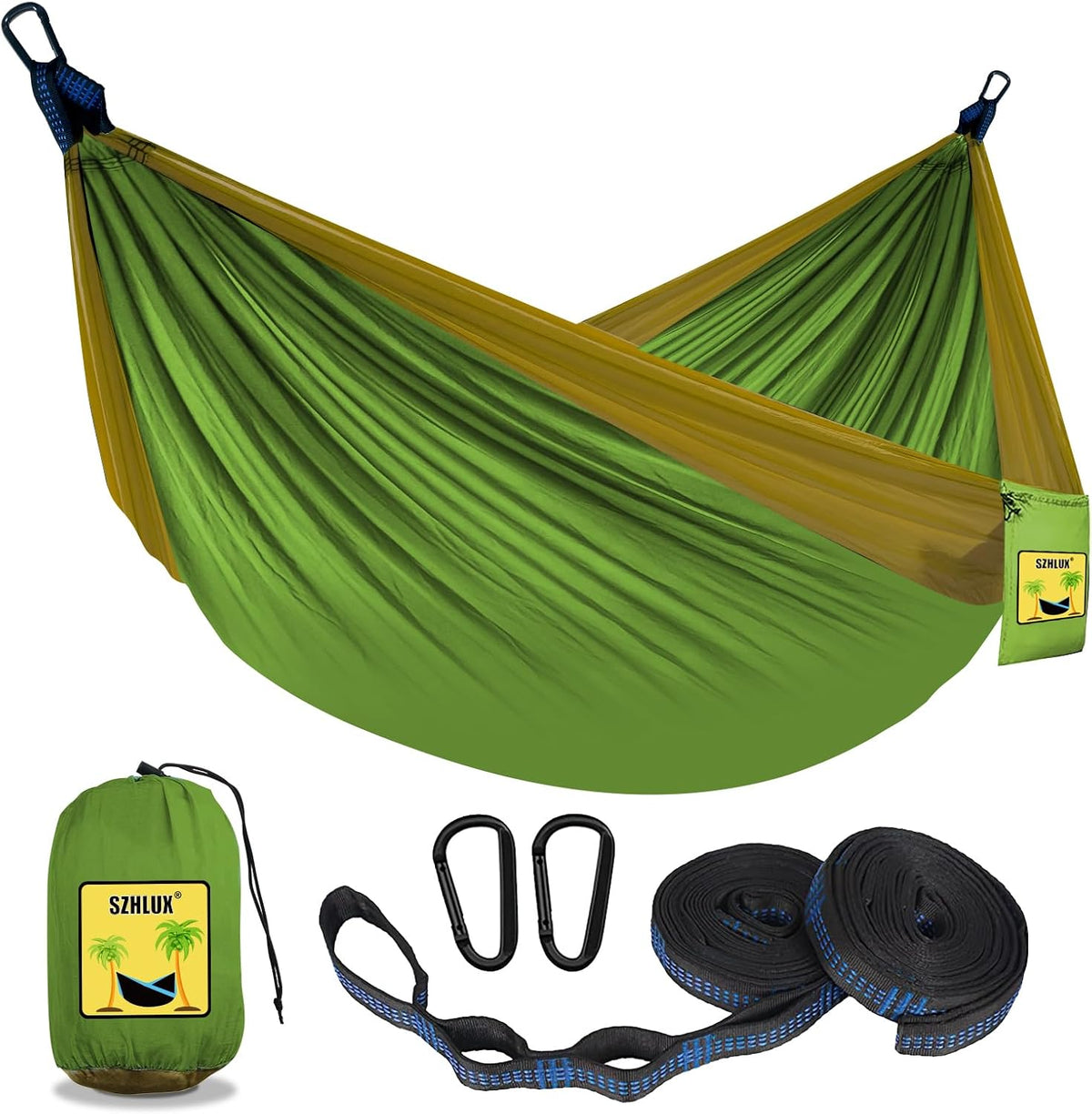 SZHLUX Camping Hammock Double & Single Portable Hammocks with 2 Tree Straps and Attached Carry Bag,Great for Outdoor,Indoor,Beach,Camping