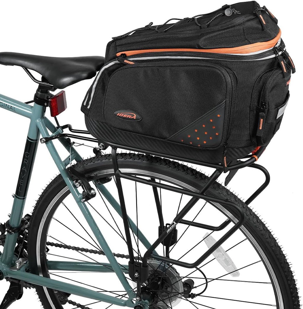 Ibera PakRak Touring Bicycle Seatpost/Disc/Non/Disc Rack and Quick Release Bag (Non-Disc Brake Rack + Trunk Bag with Expandable Panniers)